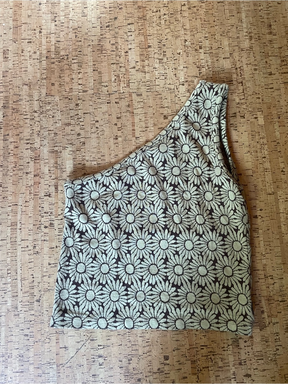 Afends Brown & Cream Daisy One-Shoulder Crop Top